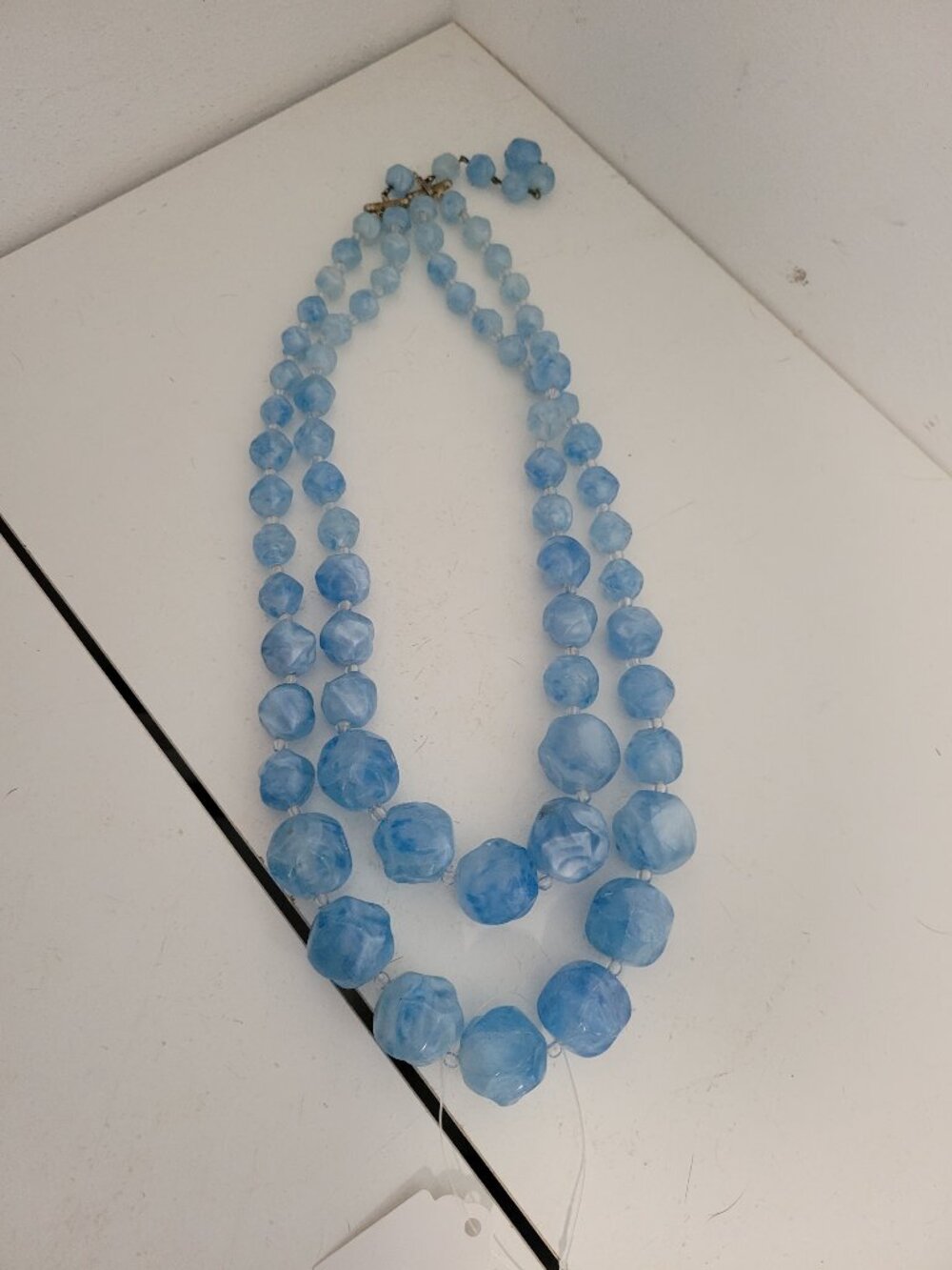 1950's Vintage Chunky Blue Rock Crystals Double Strand Necklace